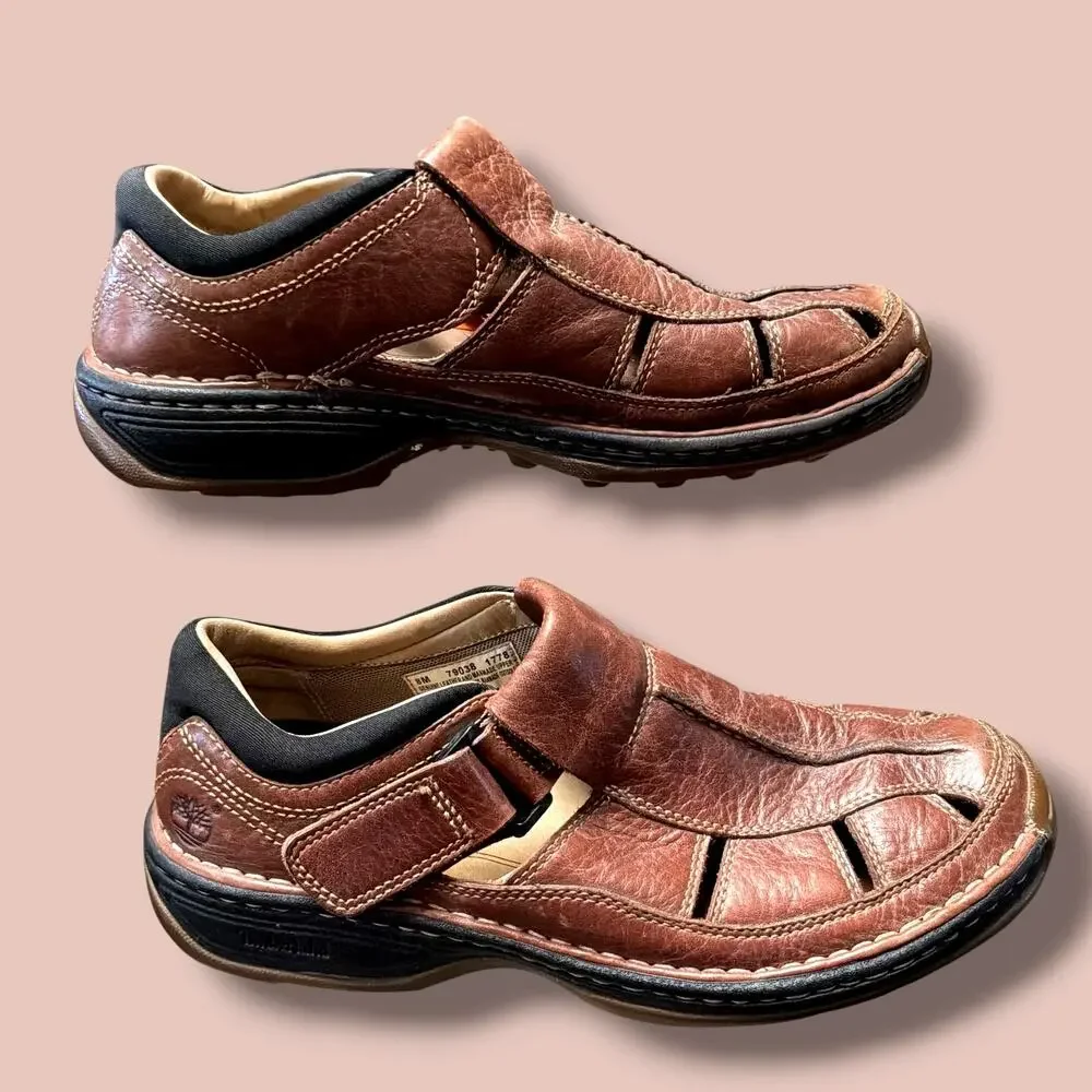 Men's TIMBERLAND Altamont Brown Leather Smart Comfort Fisherman Sandals EUC
